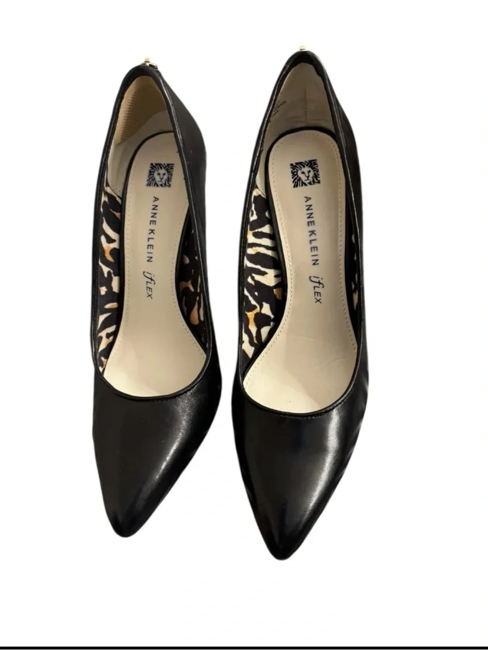 Anne Klein iFlex Black Leather Pointed Toe Kitten Heel Zip Back Pumps 8.5